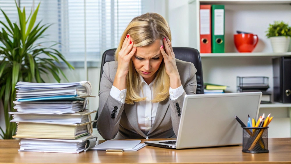Overwhelmed By Iso Admin? Image of a woman stressed by work overload